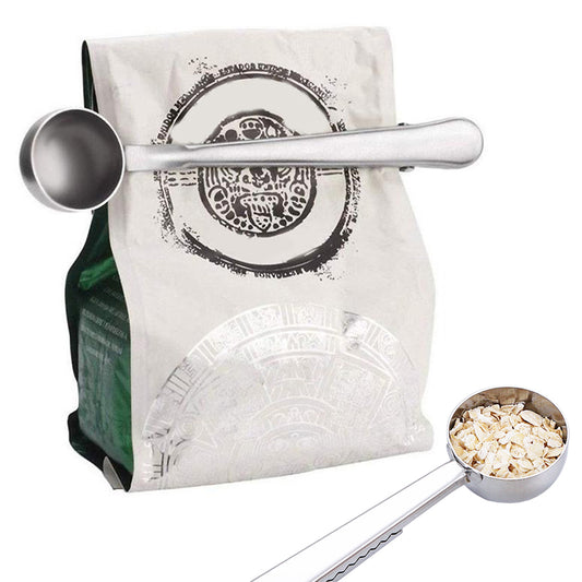 Multi-Purpose Stainless Steel Coffee Scoop with Clip and Measuring Spoon