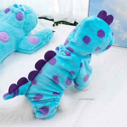 1PC Pet Clothing Dog Cat Autumn and Winter Thickened Warm Blue Dinosaur Hooded