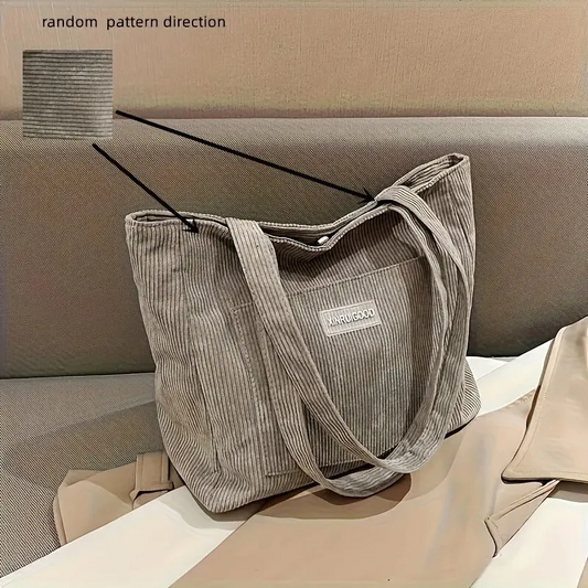 Large Capacity Shoulder Bag Trendy Corduroy Tote Bag