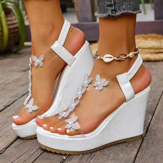 Elegant Pearl Bowtie Wedge Sandals Women
