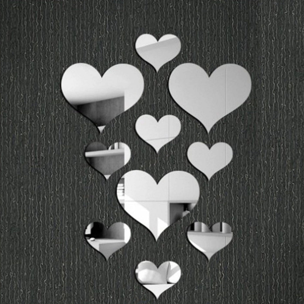 10Pcs/Set Durable Love Heart Stickers Wall Sticker Mirror