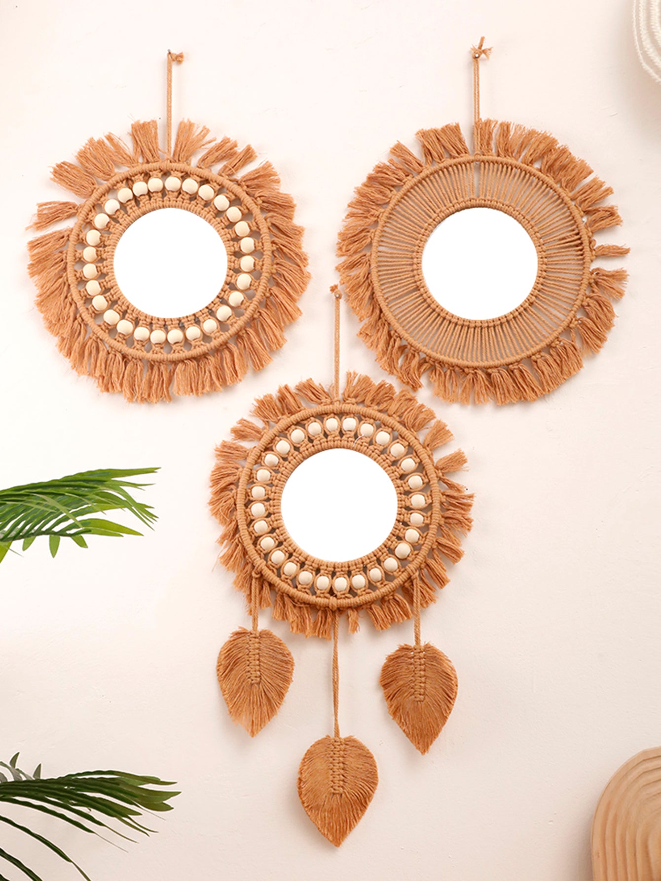 Round Wall Mirrors Room Decor Hand Woven Decorative Mirror