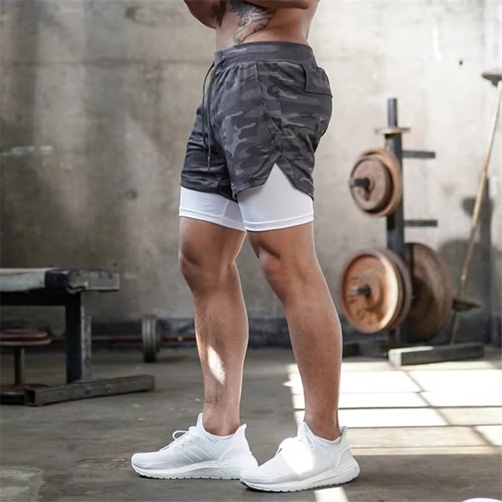 2024 Summer Men's New Fashionable Trend Leisure Gym Fitness Sports Double layer Shorts