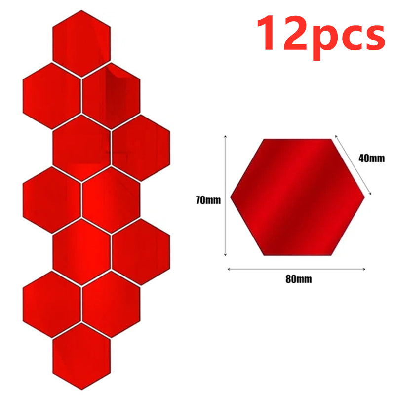 12/24Pcs 3D Hexagon Mirror Wall Stickers DIY Removable