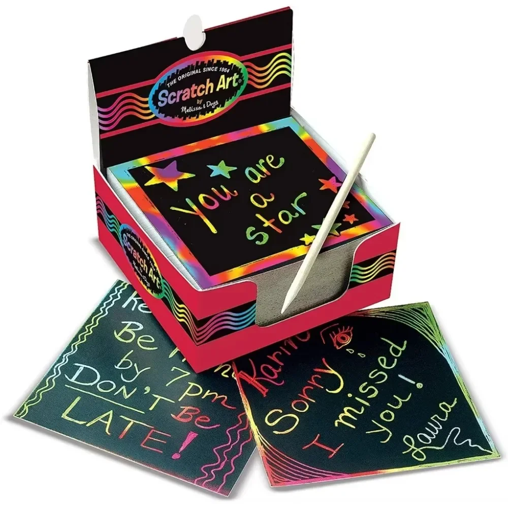 100Pcs Magic Color Rainbow Scratch DIY Toys Mini Notes Paper Pad Cards