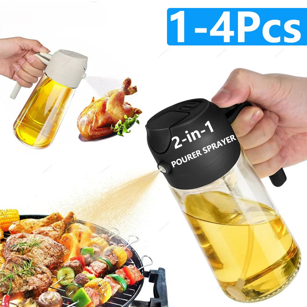 1-4Pc 2-in-1 Sprayer Pourer Oil Empty Bottle Plastic Oil Container Dispenser Vaporizer Kitchen