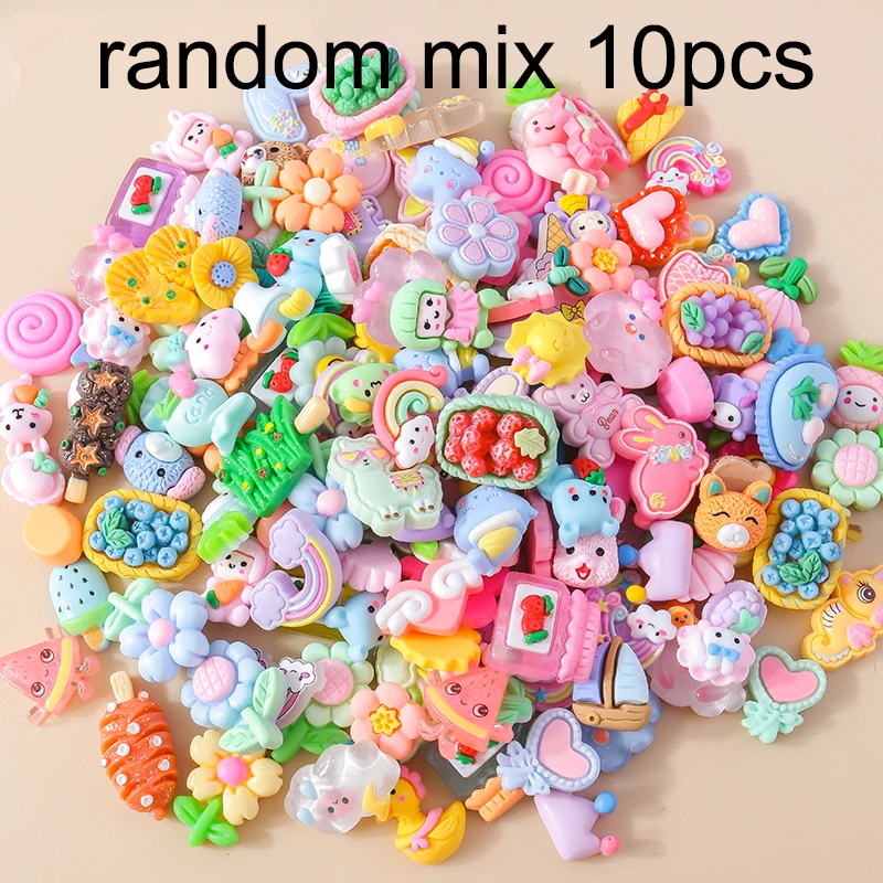 10pcs Mixed Resin Food Flower Animal Nail Art