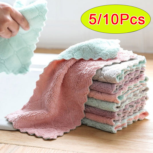 5-10Pcs Absorbent Kitchen Towels Soft Microfiber Cleaning Cloths
