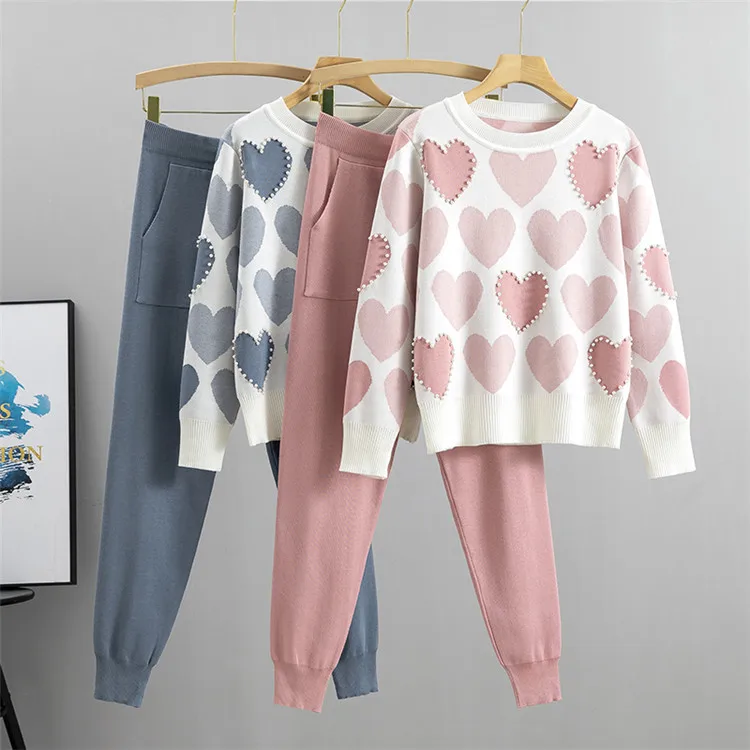 Casual Print Knit Sweater 2 Pieces Sets