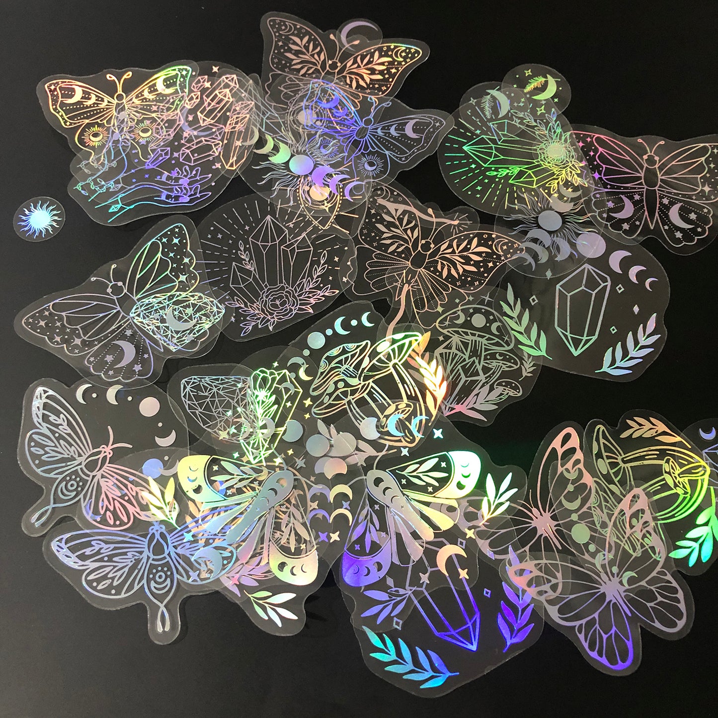 40pcs Holographic Glitter Stickers PET Transparent Shiny