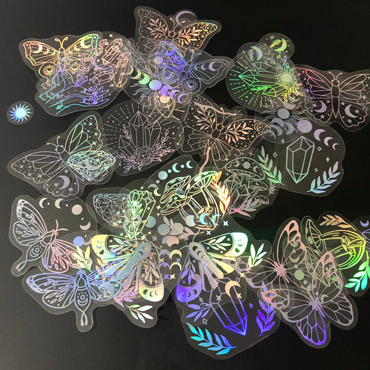40pcs Holographic Glitter Stickers PET Transparent Shiny