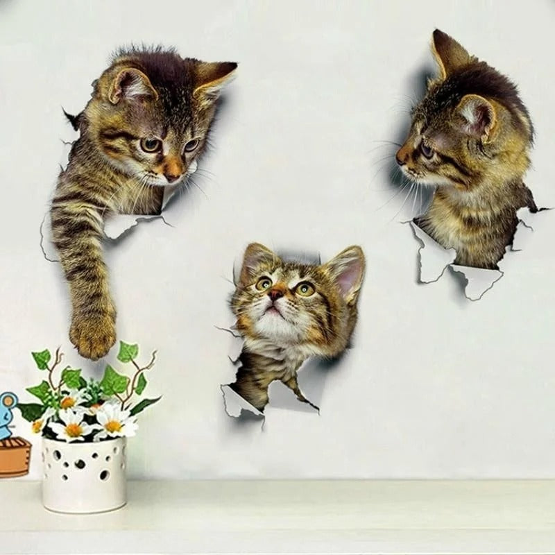 3D Cute Cat Self-adhesive Removable Wallpaper