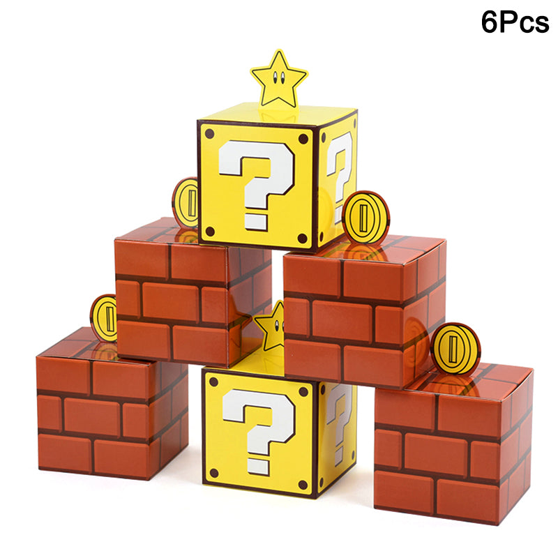 6Pcs Question Blocks Gift Box Kids Video Game Theme Birthday Party