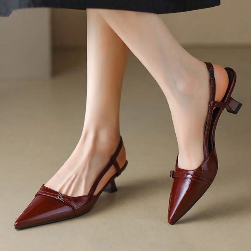 Summer Women's Dress Shoes Patent Leather Slip on Pointed