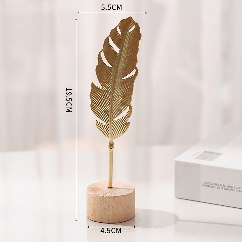 1pcs Golden Ginkgo Leaf Feather Metal Model Figurines