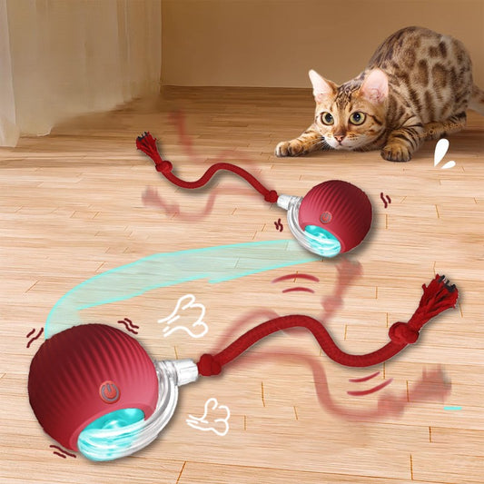 Cat Interactive Ball Toys Automatic Rolling Ball Faux Tail Rechargeable