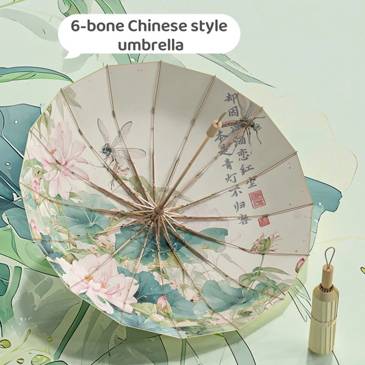 16 Bone Color Glue Gold Aluminum Alloy  Folding Umbrella