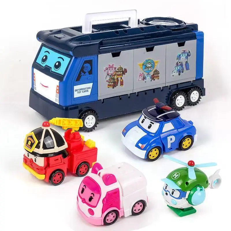 Poli children's car set robot toy