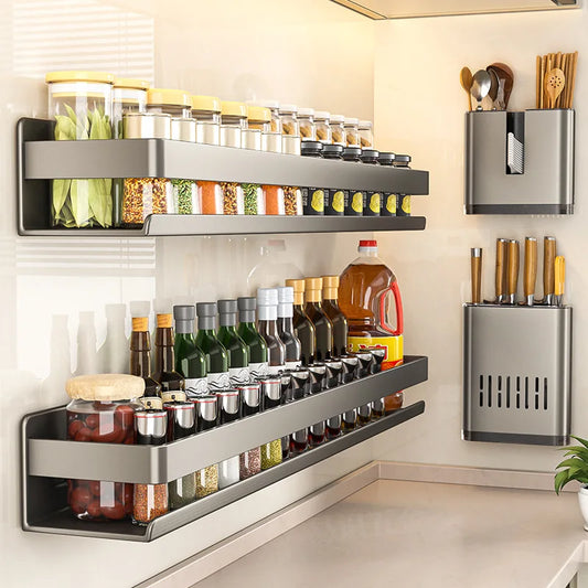 Wall-Mounted Spice Rack Multifunctional Item Shelf Kitchen Tools