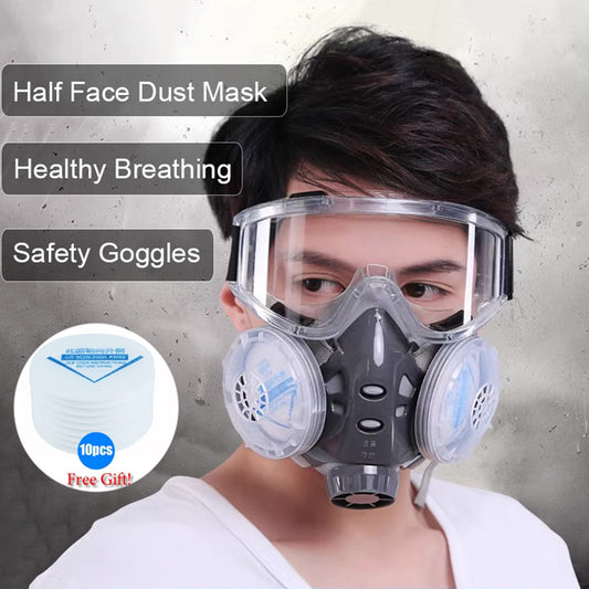 Dust Mask Respirator Dual Filter Half Face Mask With Safety Glasses