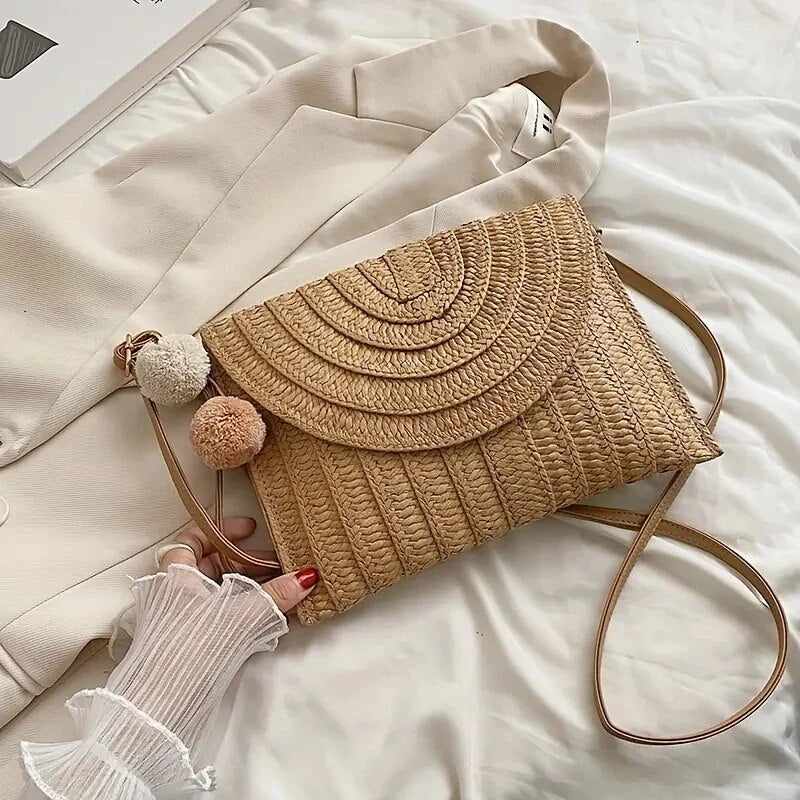 Handmade Straw Beach Shoulder Crossbody Bag Girls