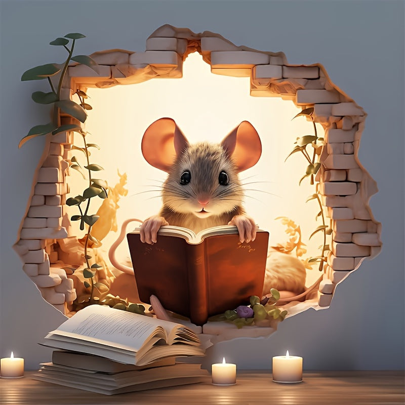 3D Reading Mouse Wall Stickers Cute Cartoon Animal Pattern