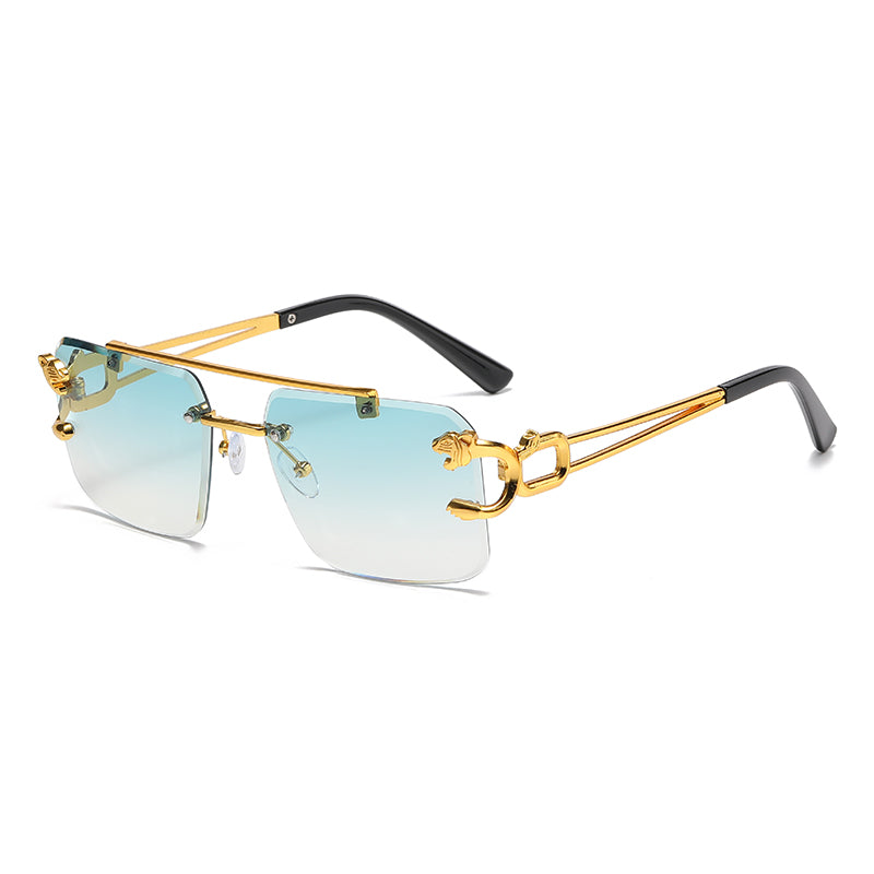 Fashion Rimless Square Double Bridge Sun Glasses