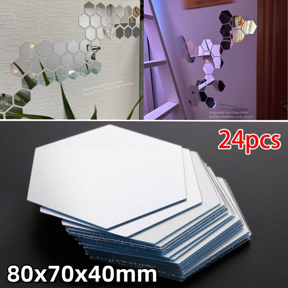 Mirror Sticker Acrylic Wall Sticker Hex Self-Adhesive Mosaic Tiles