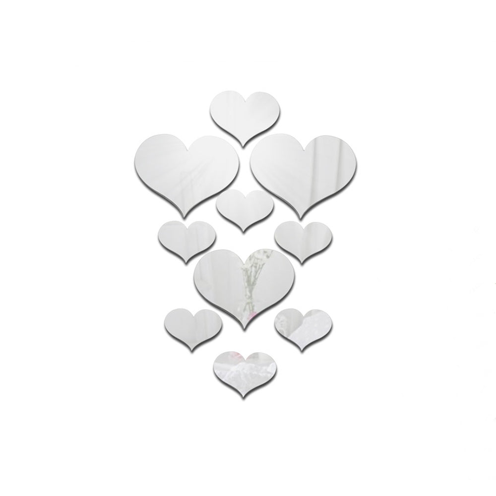10Pcs/Set Durable Love Heart Stickers Wall Sticker Mirror