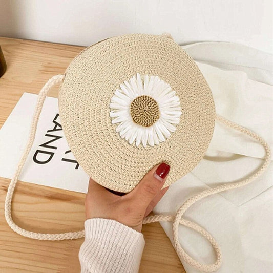 Flower Graphic Circle Straw Bag
