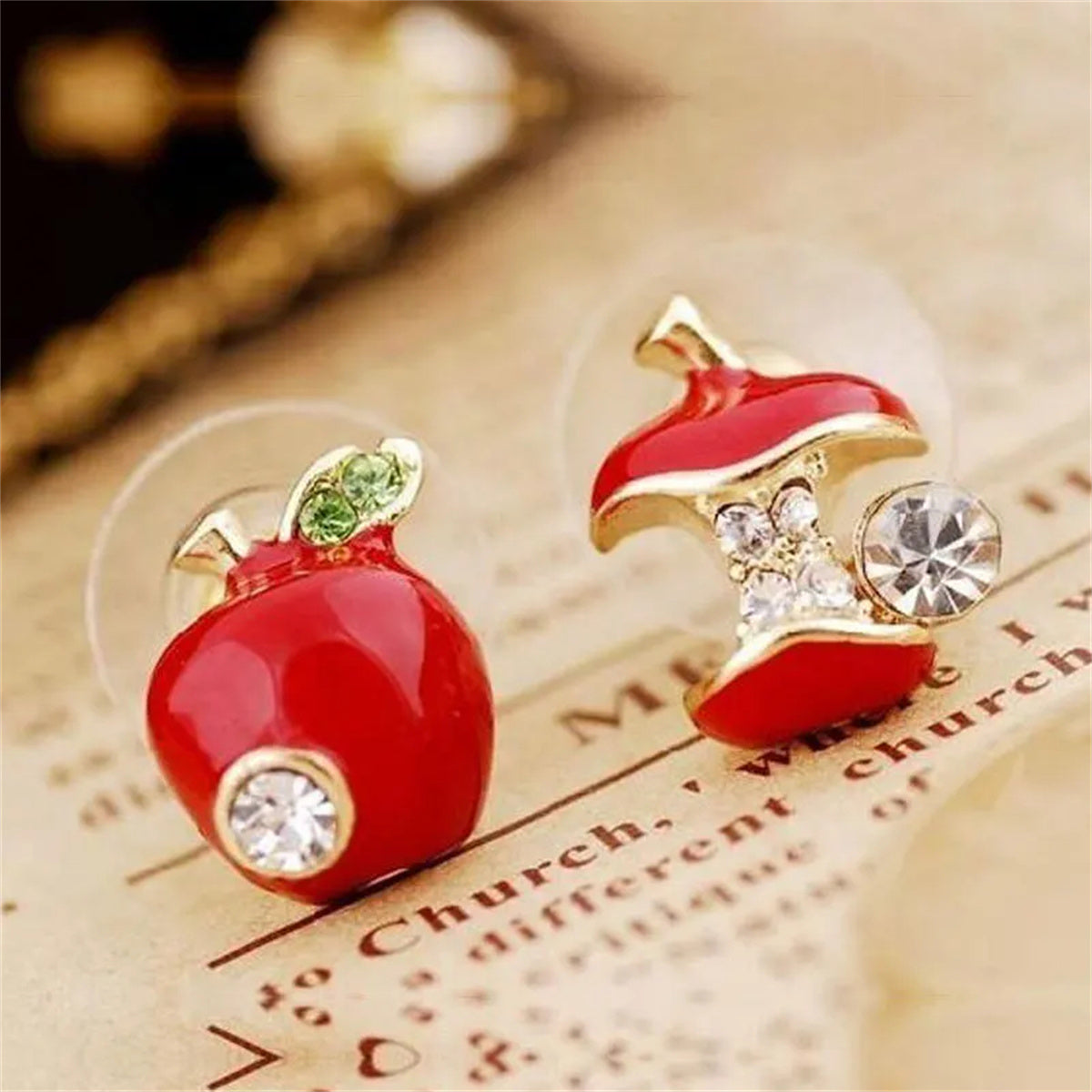 Cute Apples Earrings Women Red Green Asymmetric