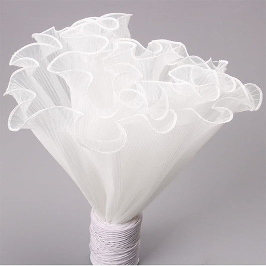 White Floral Packaging for Bouquets Including Decorative Mesh Wrapping Paper
