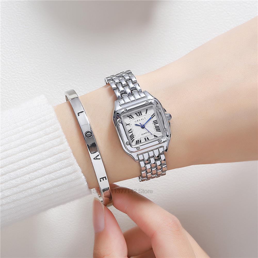 2024 Luxury Women's Fashion Square Watches Gold Alloy Strap
