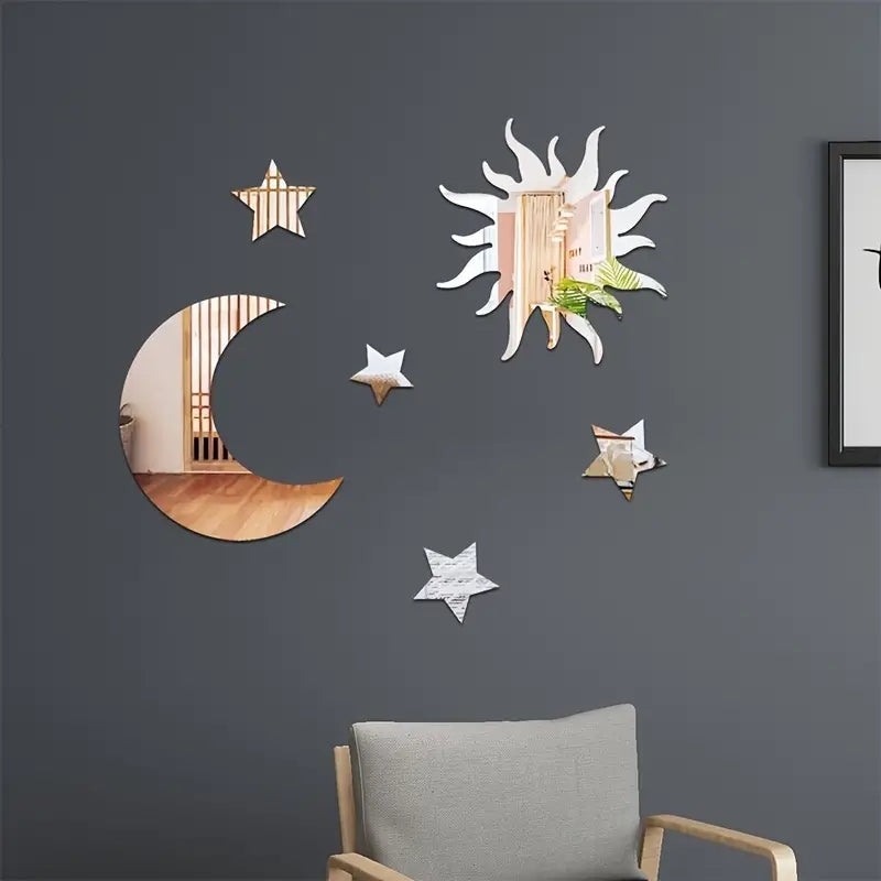 6pcs Star & Moon Combination Mirror Wall Sticker