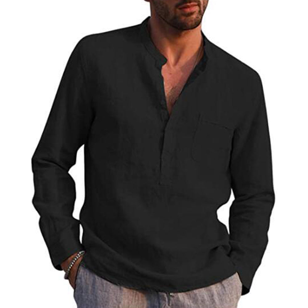 Cotton Linen Hot Sale Men's Long-Sleeved Shirts Summer Solid