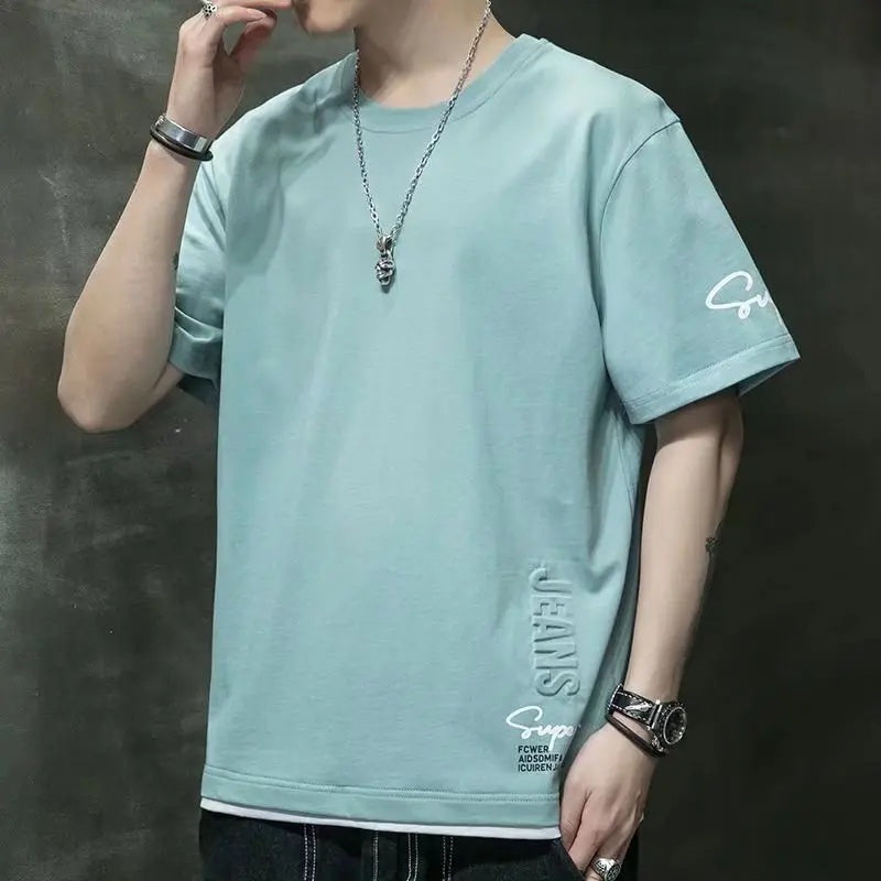 Trendy Summer Thin Youth Short Sleeve T-Shirt Round Neck