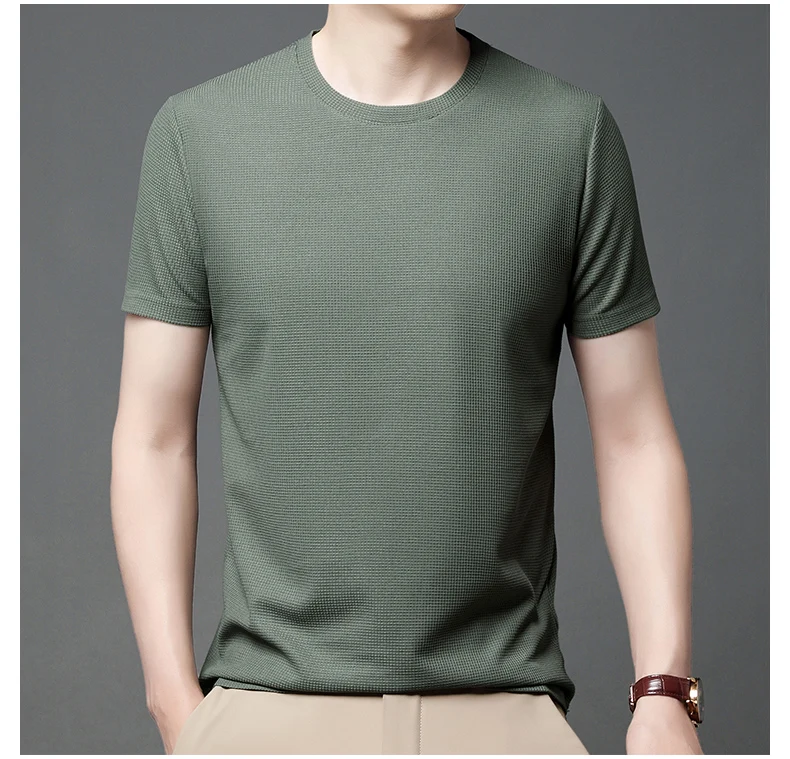 New Summer Waffle Round Neck Short Sleeved T-shirt for Men