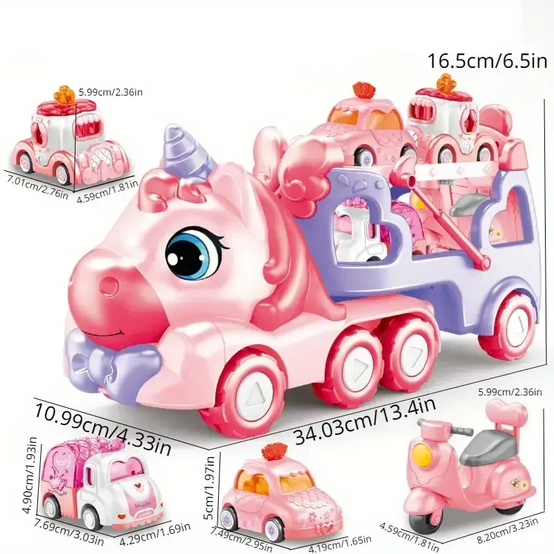 5 in 1 Unicorn Carrier Truck Car Toys for Girls Unicorn Toddler Toys Car Set