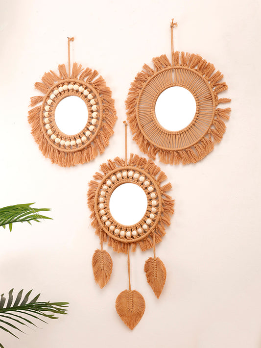 Round Wall Mirrors Room Decor Hand Woven Decorative Mirror
