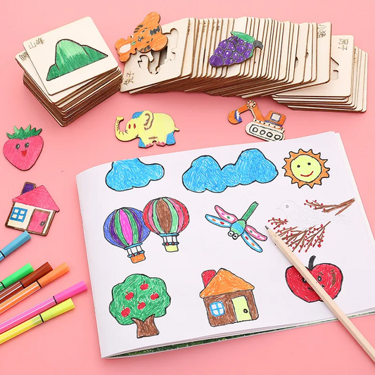 20pcs Montessori Kids Drawing Toys Wooden DIY Painting Stencils Set