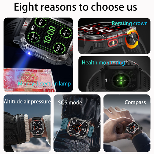 Smart Watch Men Flashlight Compass Waterproof Outdoor Sport Tracker Bluetooth Call Smartwatch