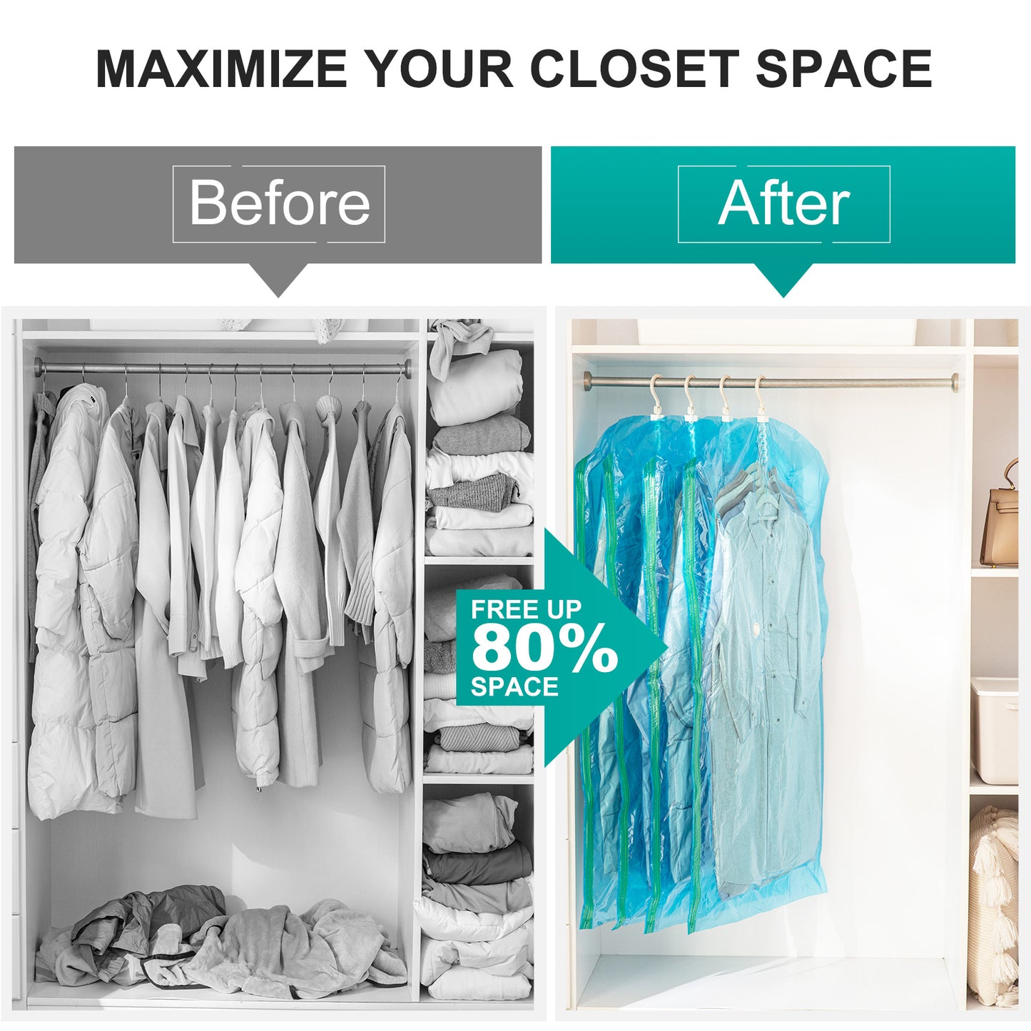 4Pcs Hanging Vacuum Storage Bags