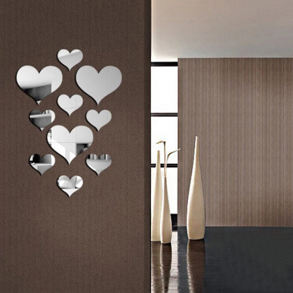 10Pcs/Set Durable Love Heart Stickers Wall Sticker Mirror