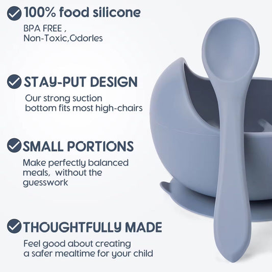 2PC Silicone Sucker Bowl Feeding Tableware