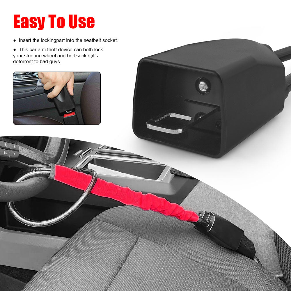 Car Steering Wheel Lock With Seat Belt Socket Steel