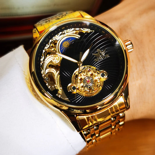 Gold Skeleton Mens Watch Retro