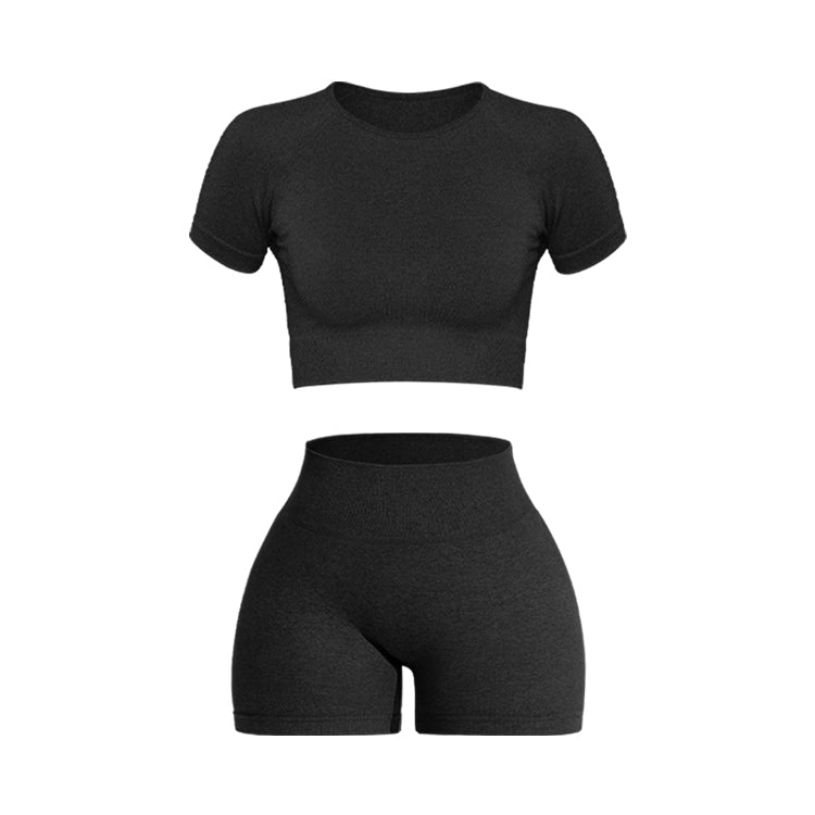 2PCS Women's Sports Yoga Set Seamless Ribbed Knitted Fitness Sportswear