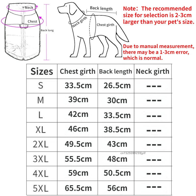 Waterproof Warm Dog Clothes Pet Coat Winter Vest Padded Zipper Jacket Dog