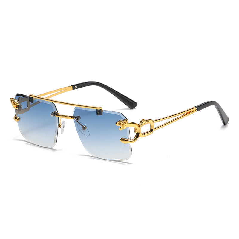 Fashion Rimless Square Double Bridge Sun Glasses
