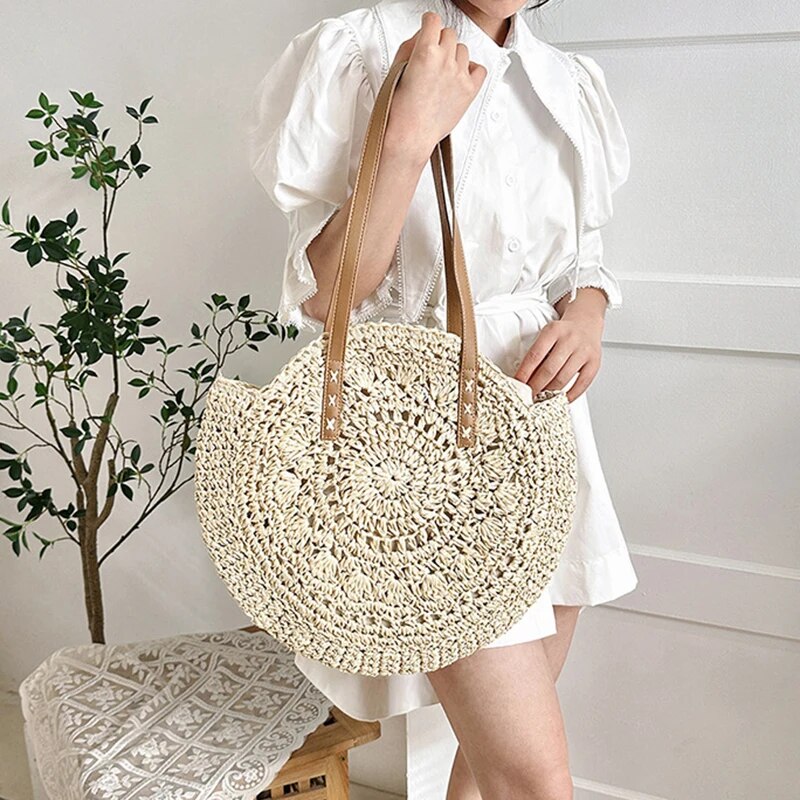 Summer Round Straw Women Woven Shoulder Bag